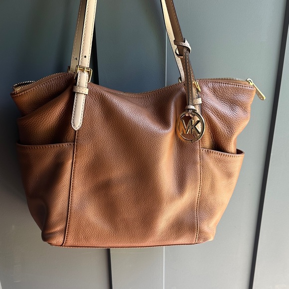 Michael Kors Handbags - Michael Kors Cognac Pebbled Leather Tote with Gold MK Charm